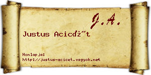 Justus Acicét névjegykártya